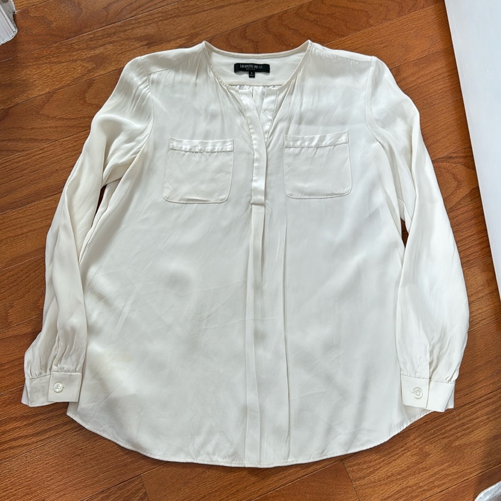 lafayette 148 Silk Blouse Cream 0 Petite